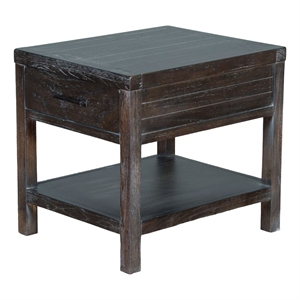 Nikay Side End Table- 1 Drawer- Shelf- Dark Brown Mindi Wood- 26 Inch