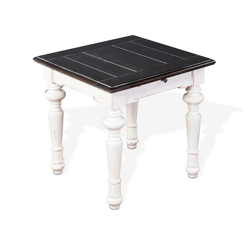 Kiyan End Table- 1 Drawer- Off White- Dark Brown Mahogany- 24 Inch