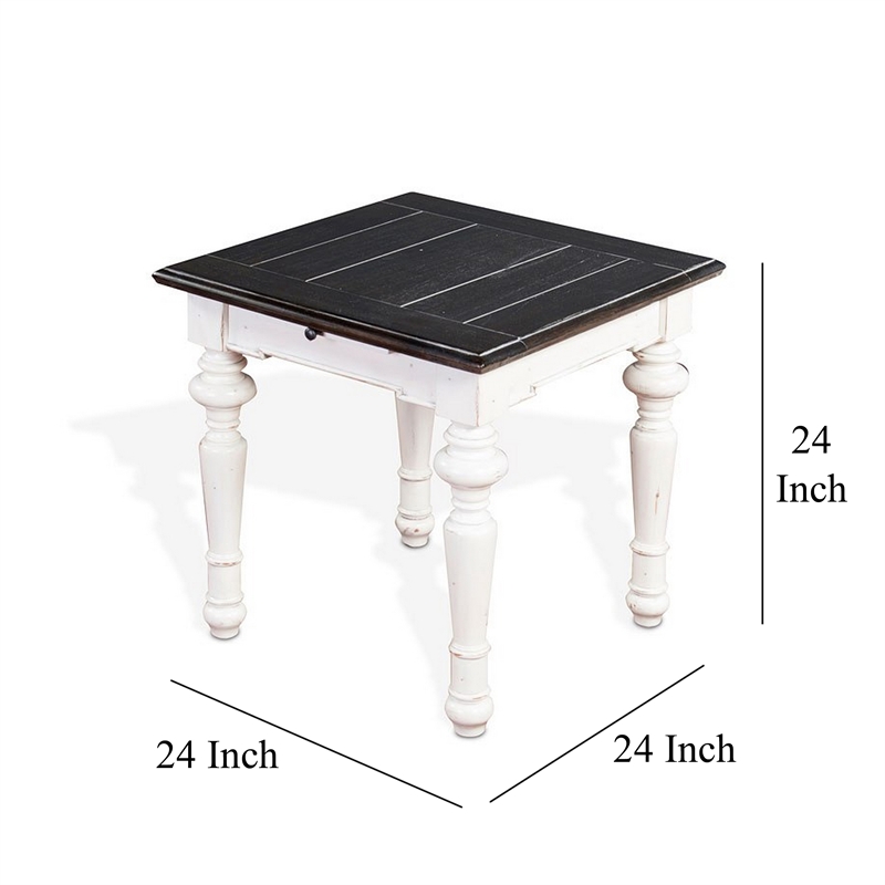 Kiyan End Table- 1 Drawer- Off White- Dark Brown Mahogany- 24 Inch