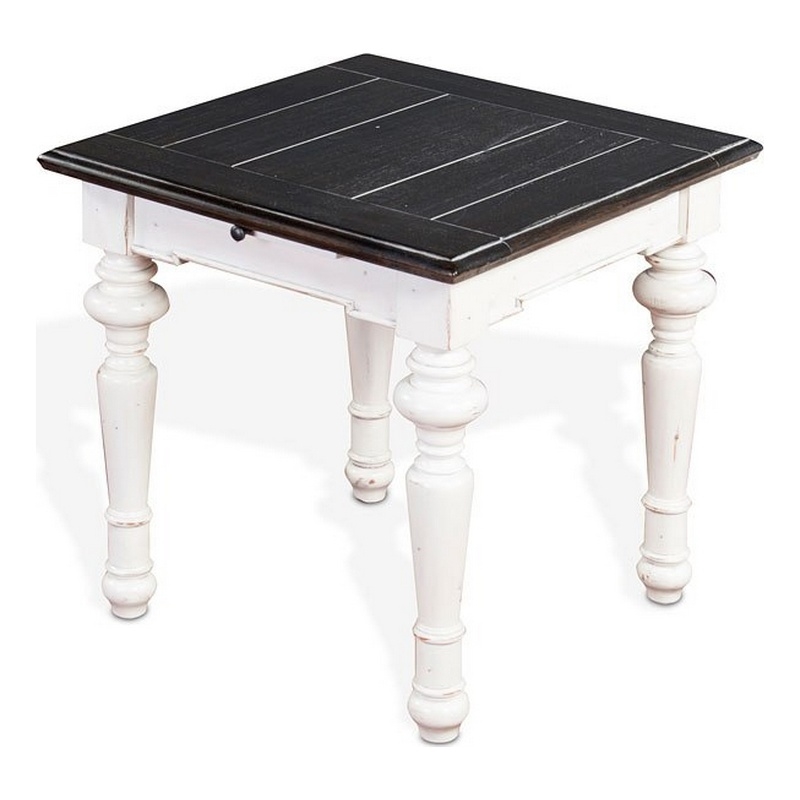 Kiyan End Table- 1 Drawer- Off White- Dark Brown Mahogany- 24 Inch