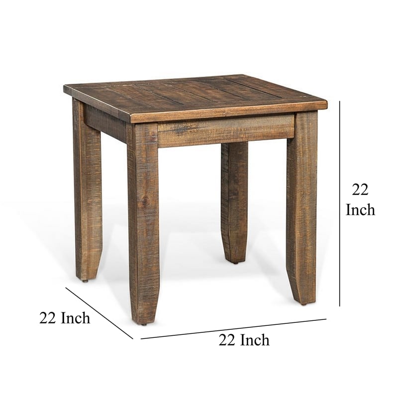 Flint Side End Table- Dark Brown Mahogany Wood Frame- 22 Inch Square