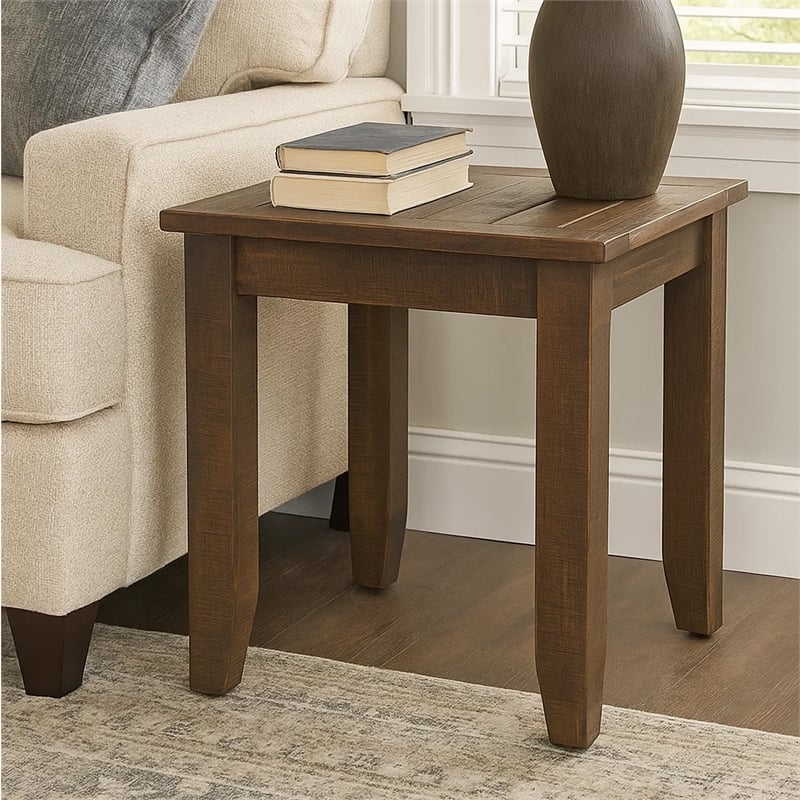 Flint Side End Table- Dark Brown Mahogany Wood Frame- 22 Inch Square