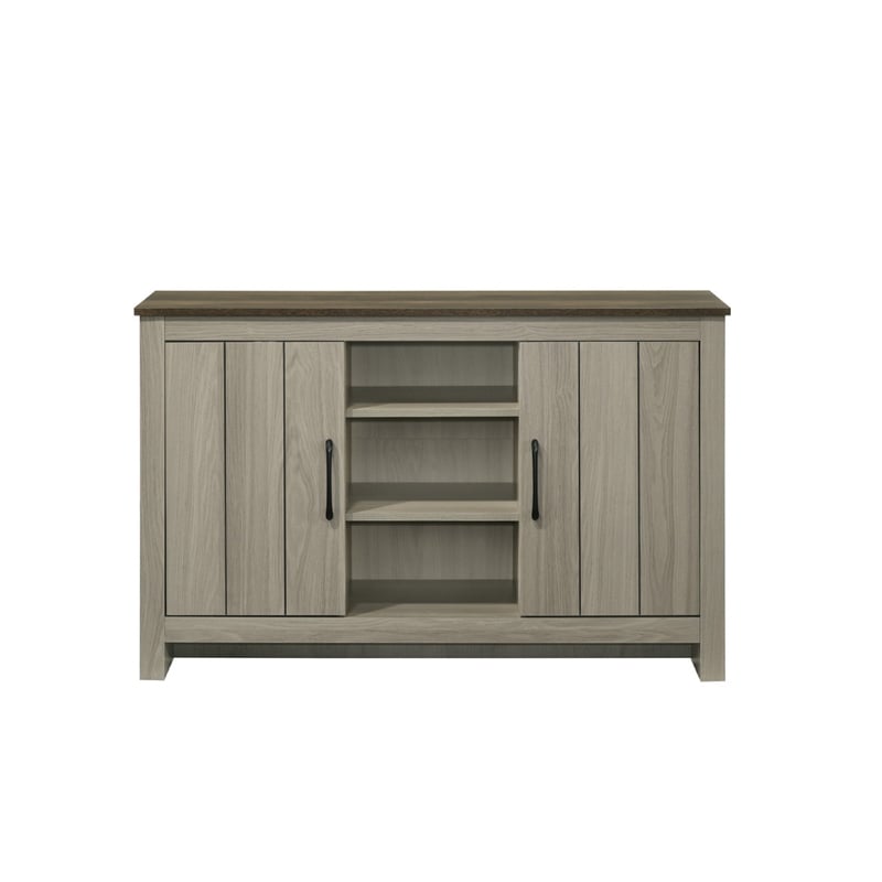 Nena Console Table with 3 Shelves and 2 Cabinet Doors- Gray Wood