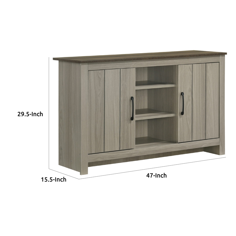 Nena Console Table with 3 Shelves and 2 Cabinet Doors- Gray Wood