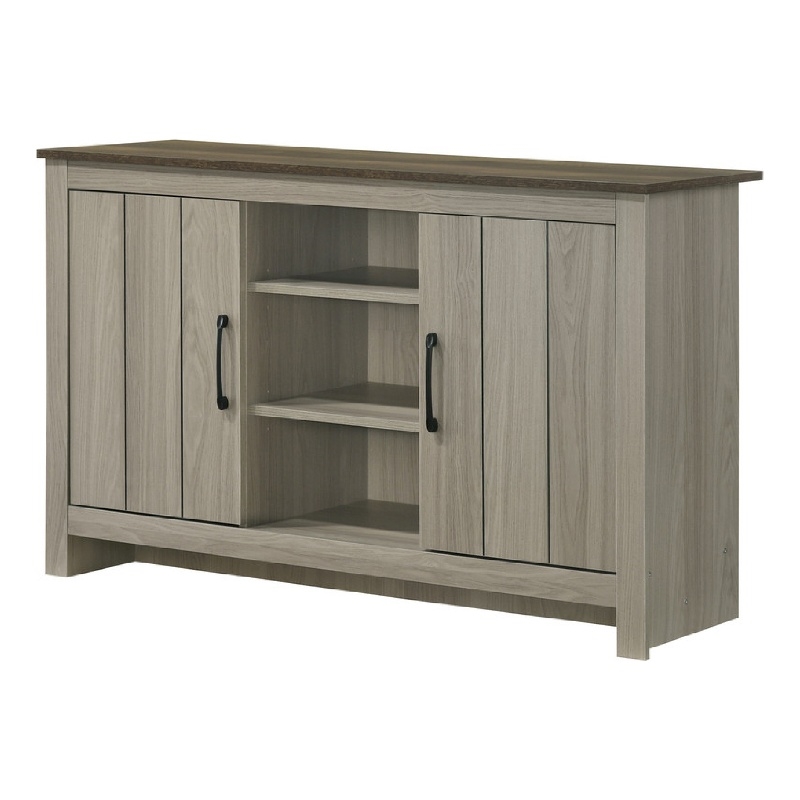 Nena Console Table with 3 Shelves and 2 Cabinet Doors- Gray Wood