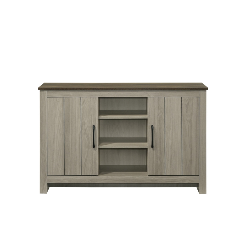 Nena Console Table with 3 Shelves and 2 Cabinet Doors- Gray Wood