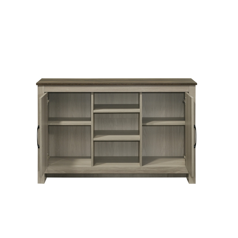 Nena Console Table with 3 Shelves and 2 Cabinet Doors- Gray Wood