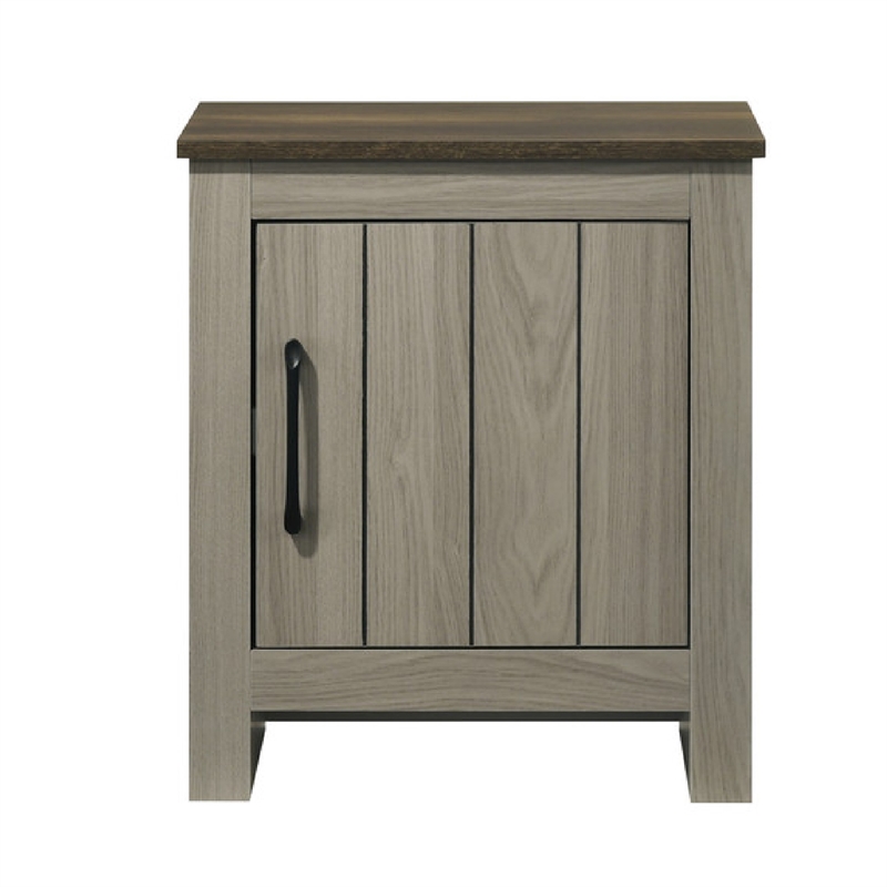 Nena End Table with Cabinet Door- Brown Wood Top- Oak Gray 22 Inch