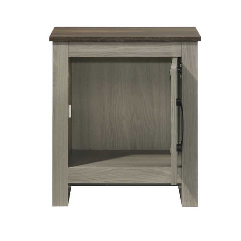 Nena End Table with Cabinet Door- Brown Wood Top- Oak Gray 22 Inch