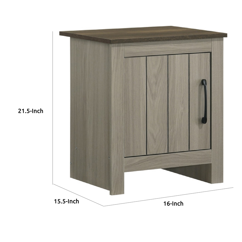 Nena End Table with Cabinet Door- Brown Wood Top- Oak Gray 22 Inch