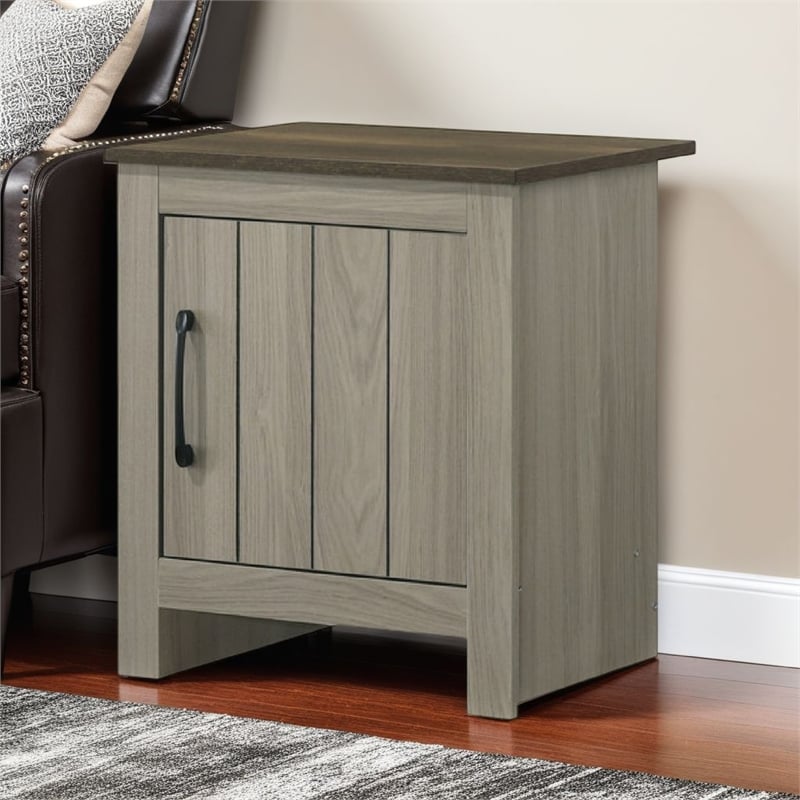 Nena End Table with Cabinet Door- Brown Wood Top- Oak Gray 22 Inch