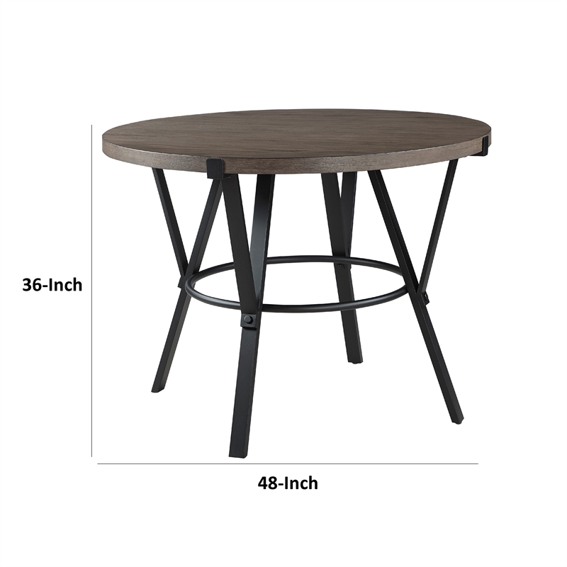 Rowl Counter Height Table- 48 Inch Brown Round Wood Top- Metal Legs