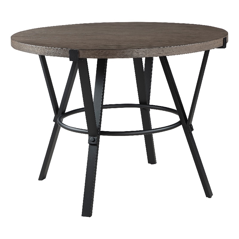 Rowl Counter Height Table- 48 Inch Brown Round Wood Top- Metal Legs