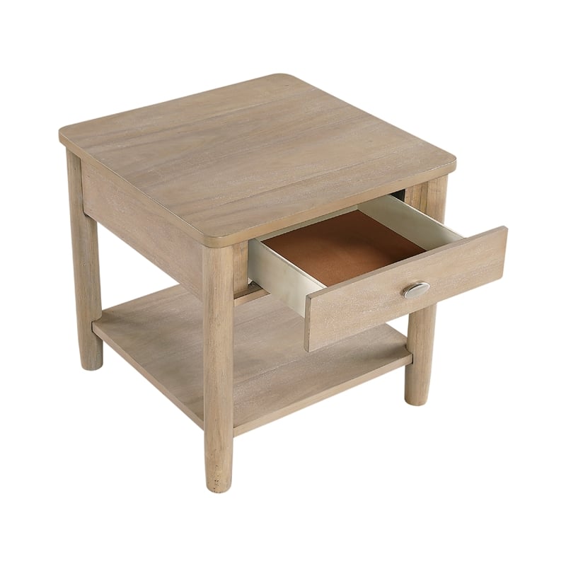 Neka Side End Table- Drawer Shelf- Brown Wood and Veneer- 24 Inch