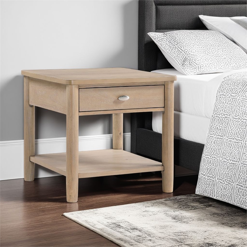 Neka Side End Table- Drawer Shelf- Brown Wood and Veneer- 24 Inch