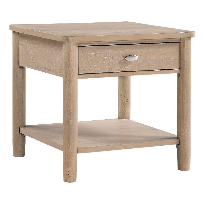 Neka Side End Table- Drawer Shelf- Brown Wood and Veneer- 24 Inch