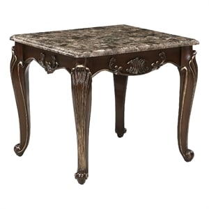 Hesar Side End Table- 28 Inch Marble- Cherry Brown Wood Cabriole Legs
