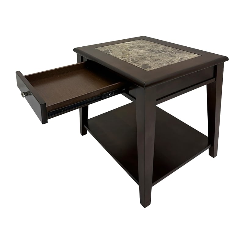 Side End Table- Drawer and Shelf- Classic Cherry Brown Finish- 26 Inch