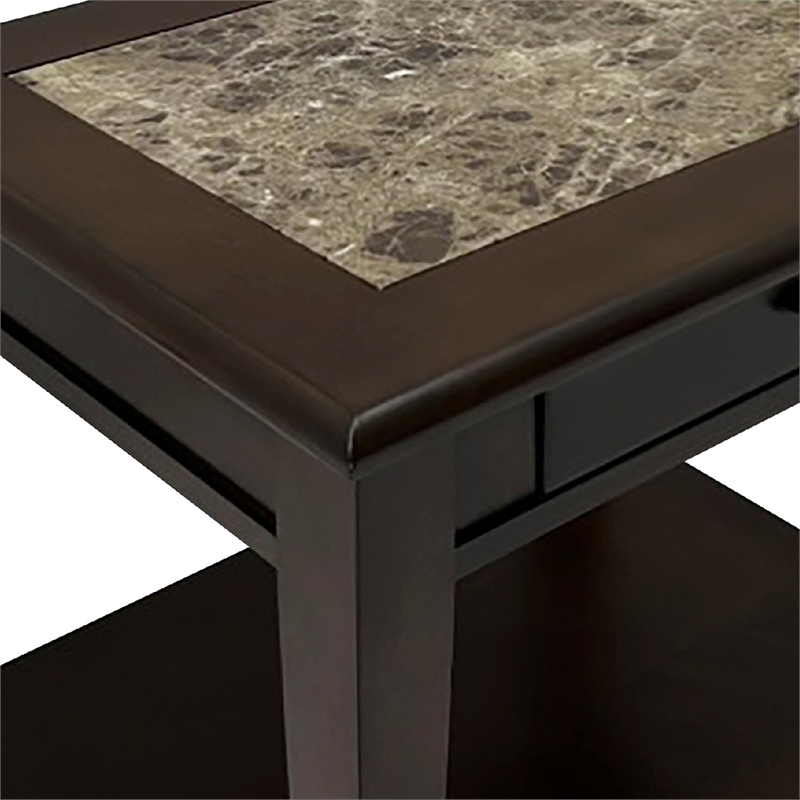 Side End Table- Drawer and Shelf- Classic Cherry Brown Finish- 26 Inch