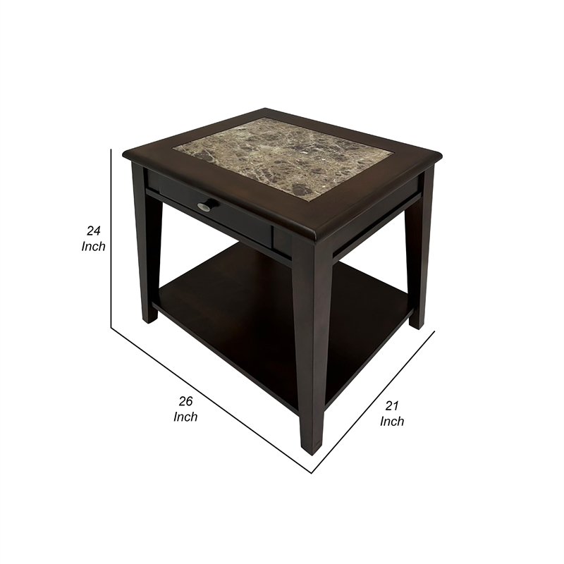 Side End Table- Drawer and Shelf- Classic Cherry Brown Finish- 26 Inch