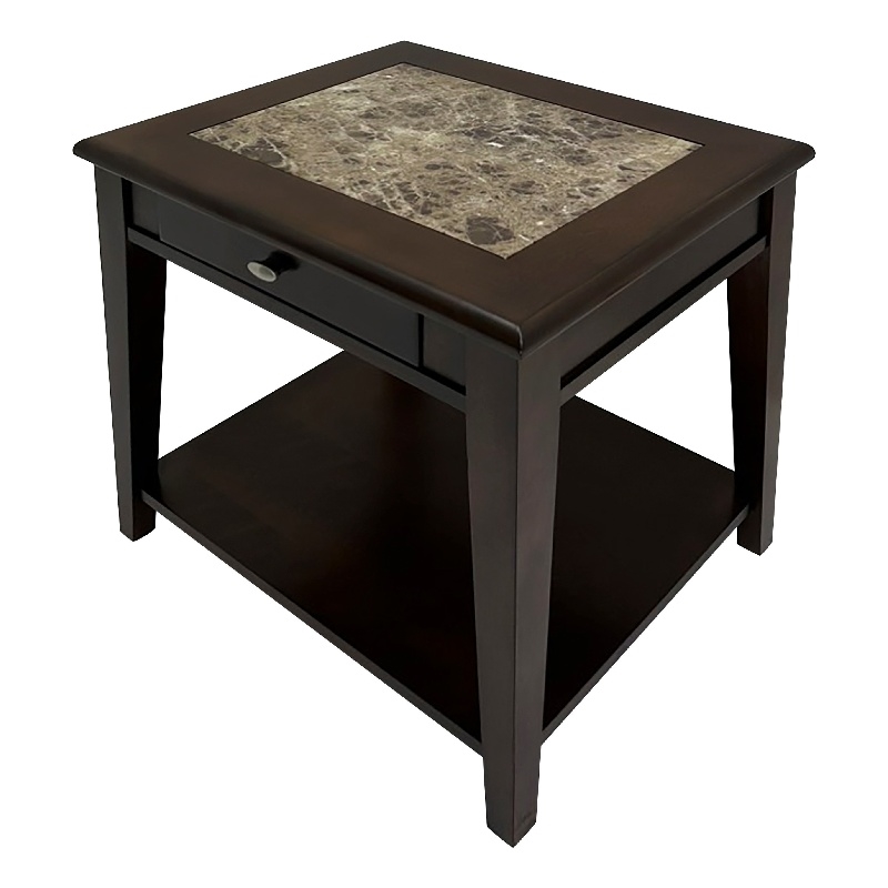 Side End Table- Drawer and Shelf- Classic Cherry Brown Finish- 26 Inch