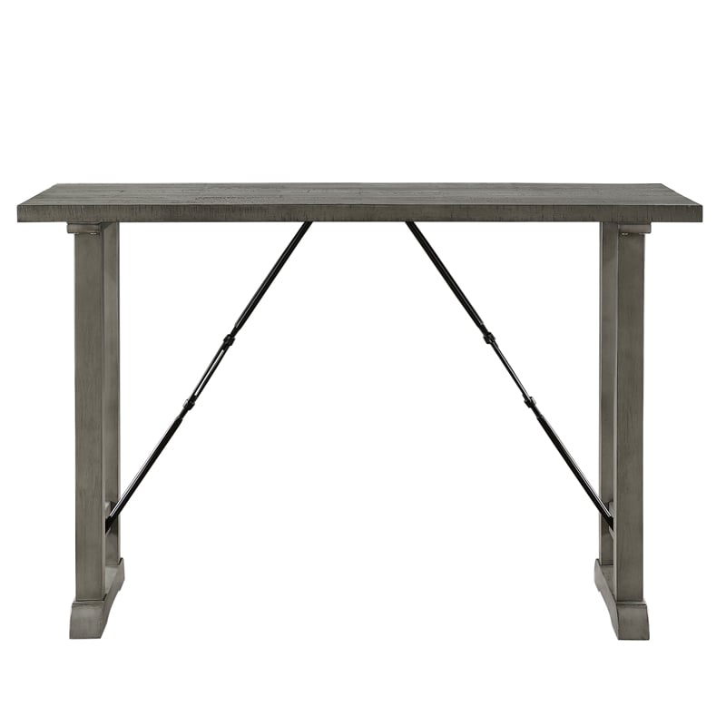 Anab Counter Height Table- Rectangular Gray Wood and Turnbuckle Base