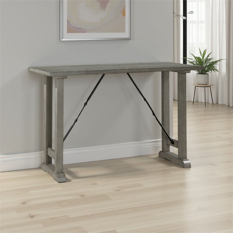 Anab Counter Height Table- Rectangular Gray Wood and Turnbuckle Base