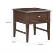 Merry End Table with USB Ports and Drawer- Brown Birch Wood 26 Inch