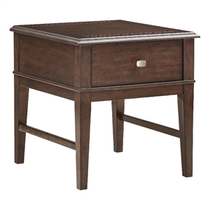 Merry End Table with USB Ports and Drawer- Brown Birch Wood 26 Inch