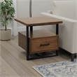Voz Side End Table- Drawer and Open Shelf- Walnut Brown- Black 22 Inch