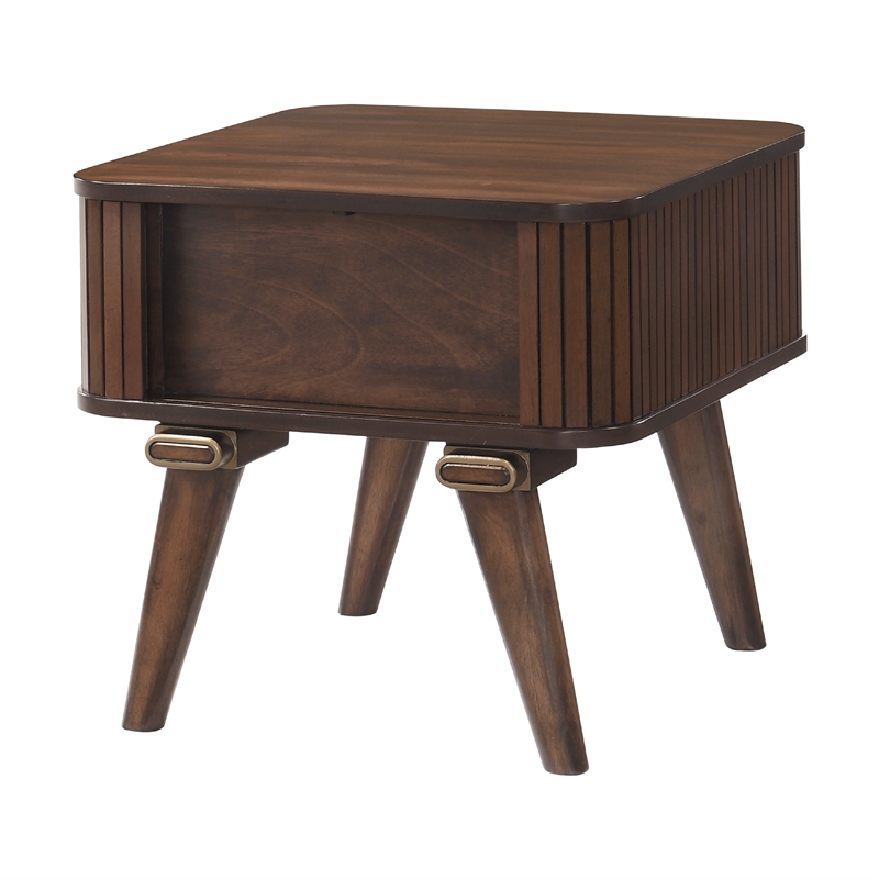 Manny Side End Table- 2 Tambour Doors- A Frame Walnut Brown 24 Inch