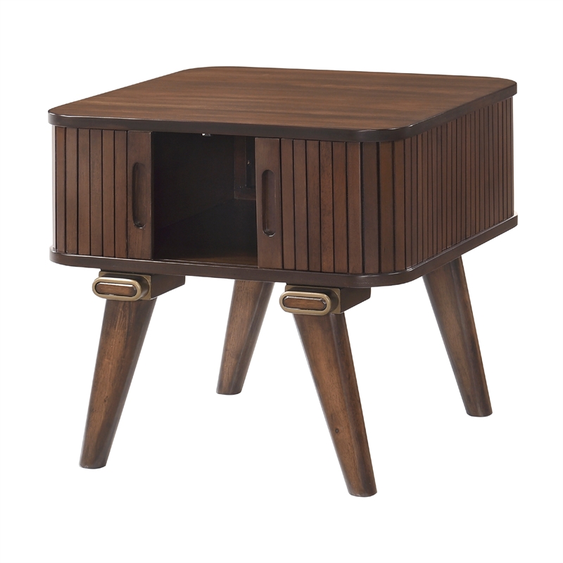 Manny Side End Table- 2 Tambour Doors- A Frame Walnut Brown 24 Inch