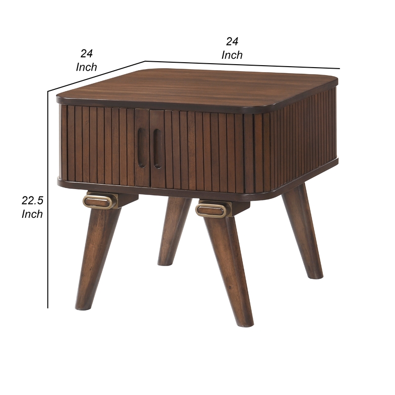 Manny Side End Table- 2 Tambour Doors- A Frame Walnut Brown 24 Inch
