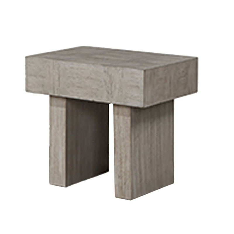 Lezy Side End Table- 22 Inch- Gray Oak Wood Top- Double Pedestal Base