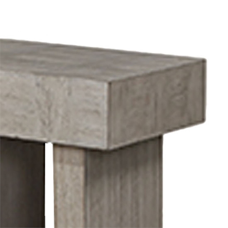 Lezy Side End Table- 22 Inch- Gray Oak Wood Top- Double Pedestal Base