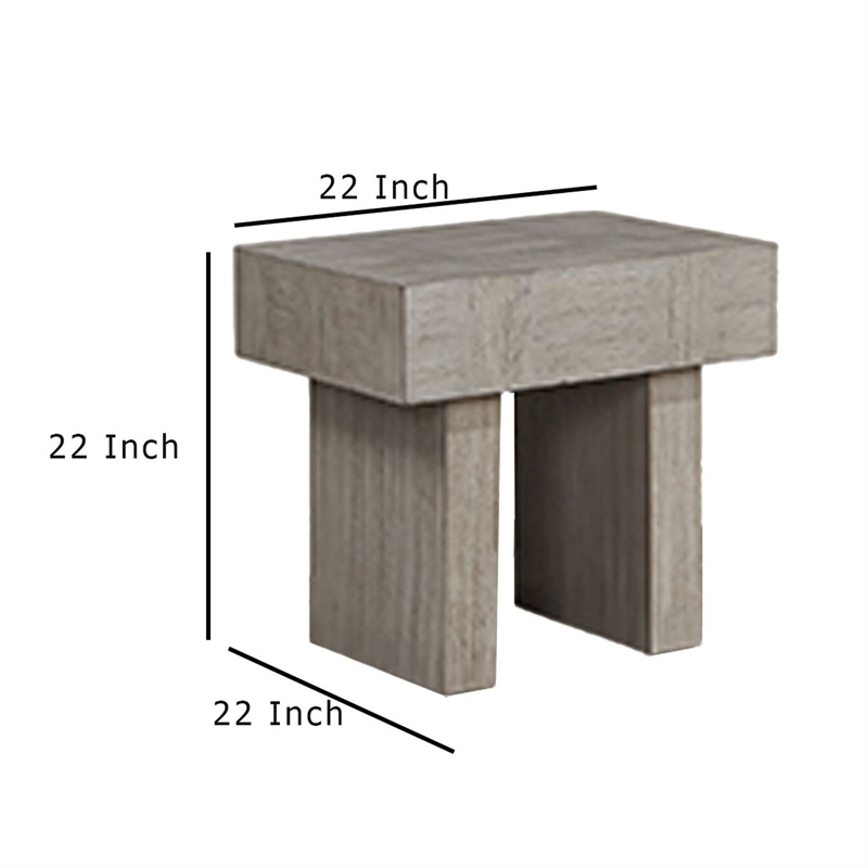 Lezy Side End Table- 22 Inch- Gray Oak Wood Top- Double Pedestal Base