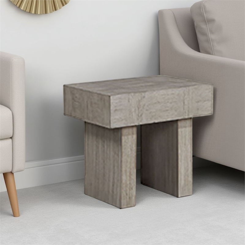 Lezy Side End Table- 22 Inch- Gray Oak Wood Top- Double Pedestal Base