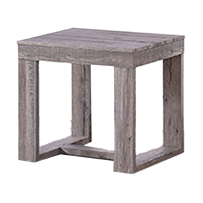 Knic Side End Table- 24 Inch- Gray Square Wood Top- Double Pedestal
