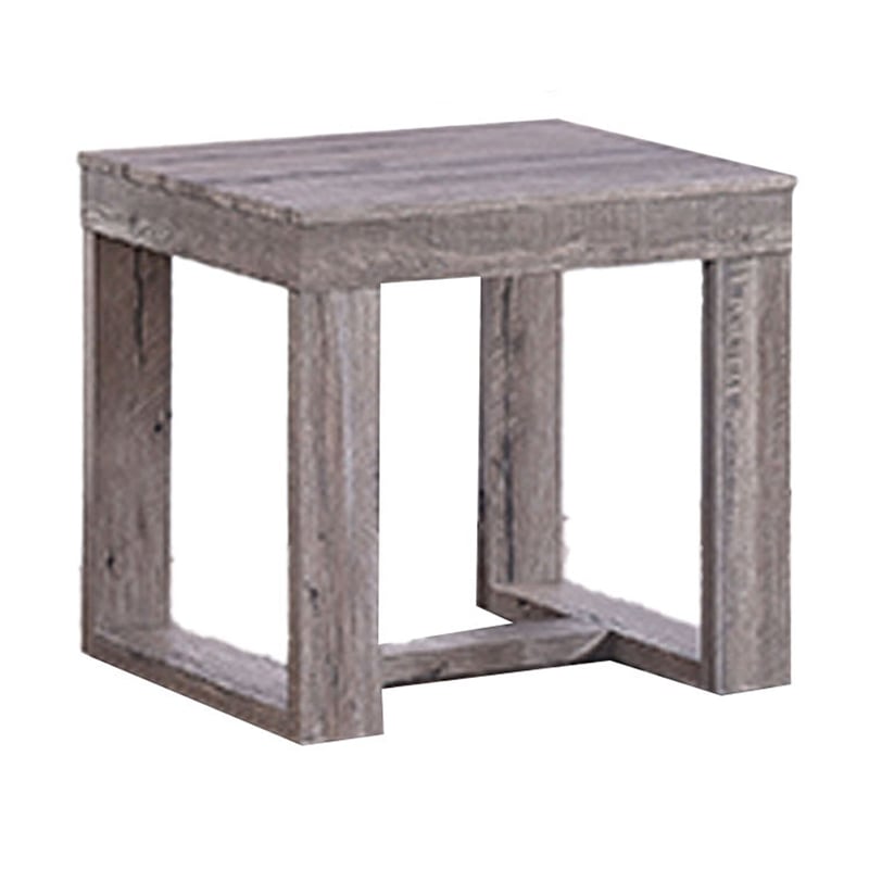 Knic Side End Table- 24 Inch- Gray Square Wood Top- Double Pedestal