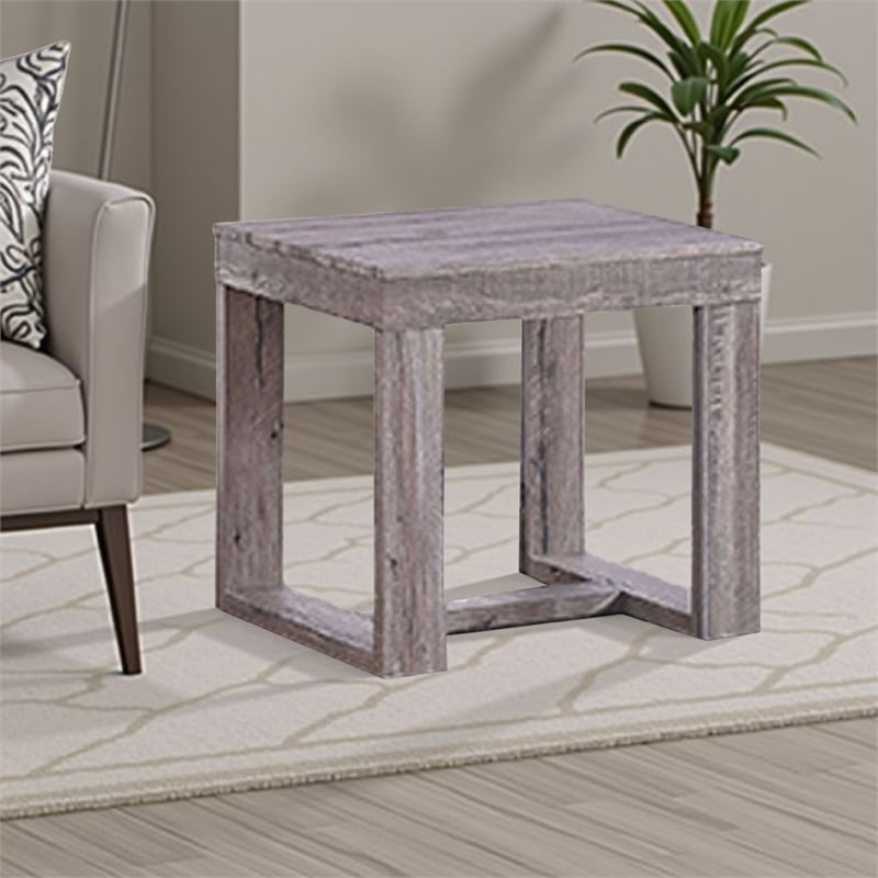 Knic Side End Table- 24 Inch- Gray Square Wood Top- Double Pedestal