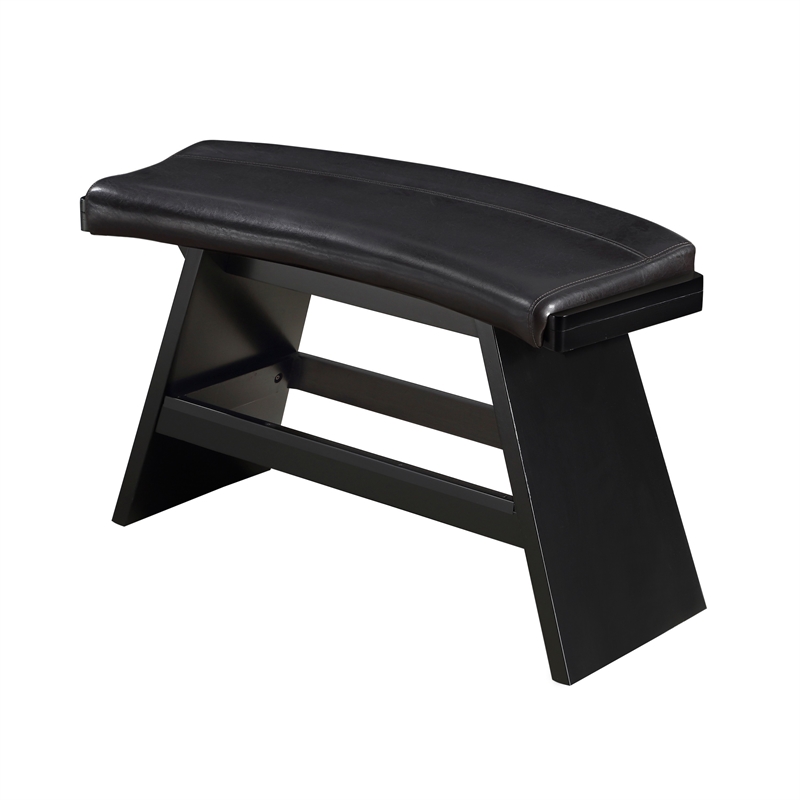 Elsaa 31 Inch Bar Height Bench- Black Faux Leather Upholstery- Solid Wood