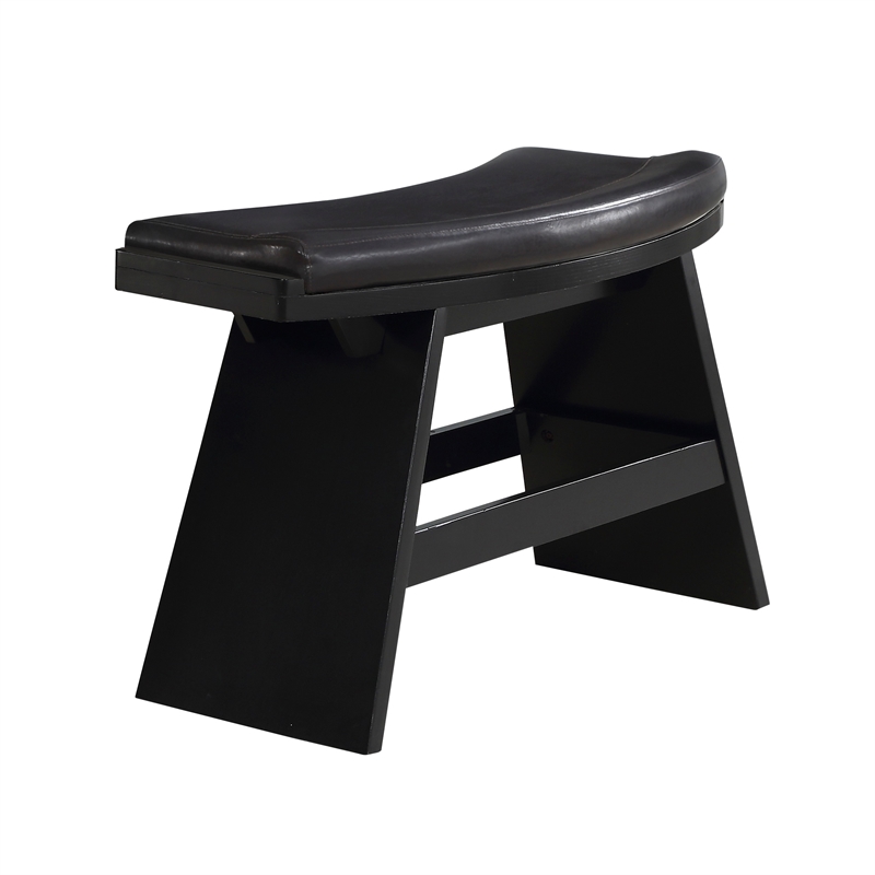 Elsaa 31 Inch Bar Height Bench- Black Faux Leather Upholstery- Solid Wood