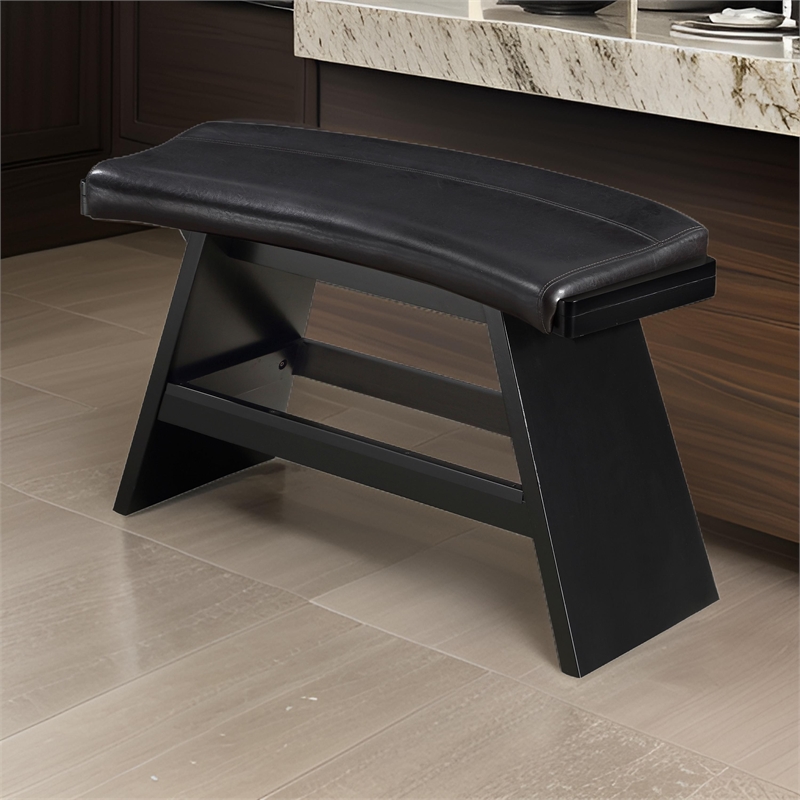 Elsaa 31 Inch Bar Height Bench- Black Faux Leather Upholstery- Solid Wood