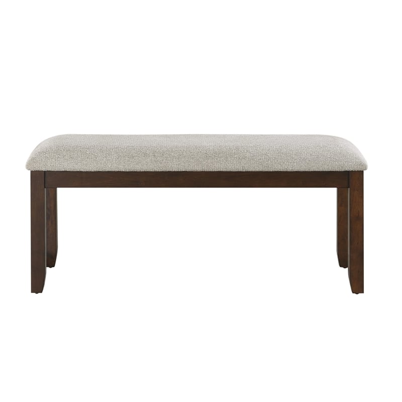 Humpty 43 Inch Bench- Gray Polyester Upholstery- Cherry Brown Solid Wood