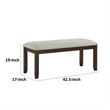Humpty 43 Inch Bench- Gray Polyester Upholstery- Cherry Brown Solid Wood