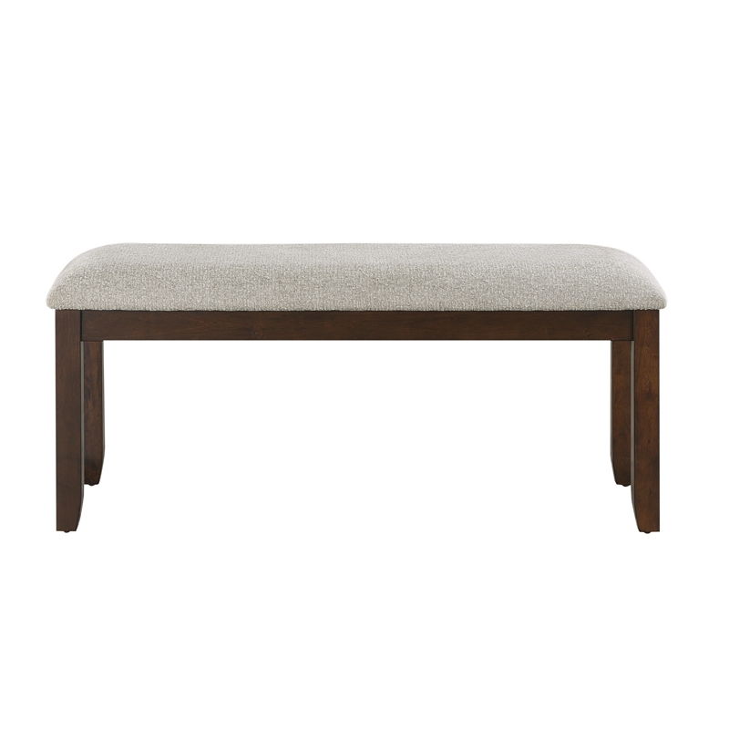 Humpty 43 Inch Bench- Gray Polyester Upholstery- Cherry Brown Solid Wood