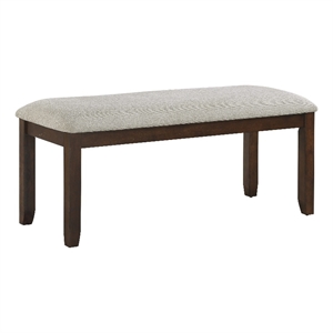 Humpty 43 Inch Bench- Gray Polyester Upholstery- Cherry Brown Solid Wood