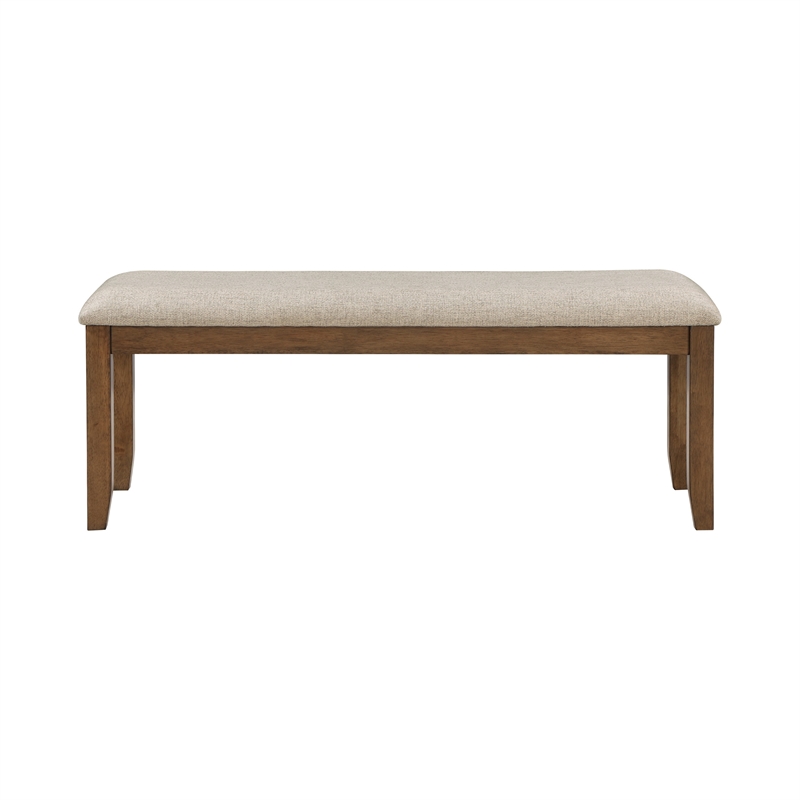 Nil 49 Inch Bench- Beige Polyester Upholstered Seat- Cherry Brown Wood