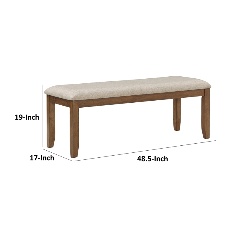Nil 49 Inch Bench- Beige Polyester Upholstered Seat- Cherry Brown Wood