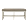 Marie 55 Inch Counter Height Bench- Khaki Fabric Upholstered- Beige Wood